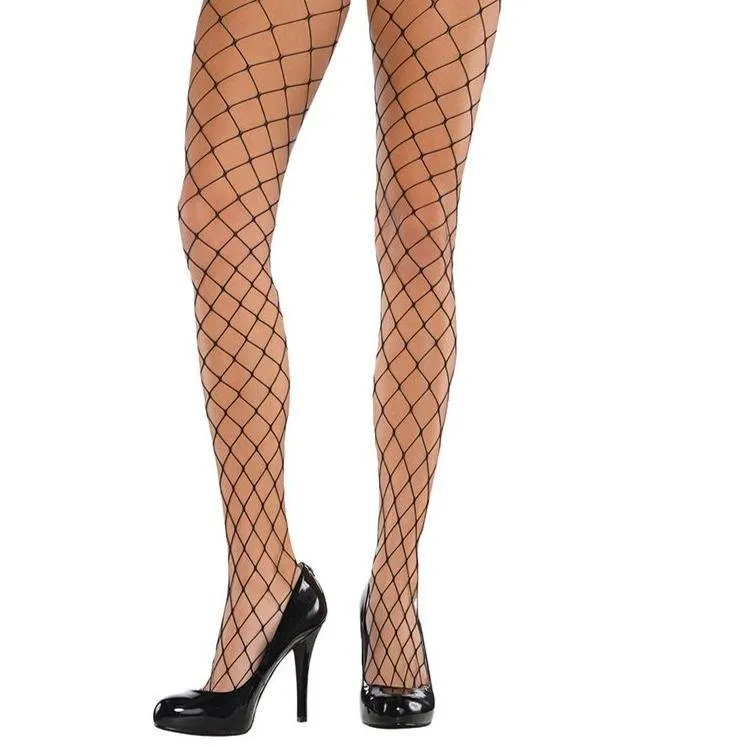 Adult Black Large Fishnet Tights - Halloween Costume Accessories