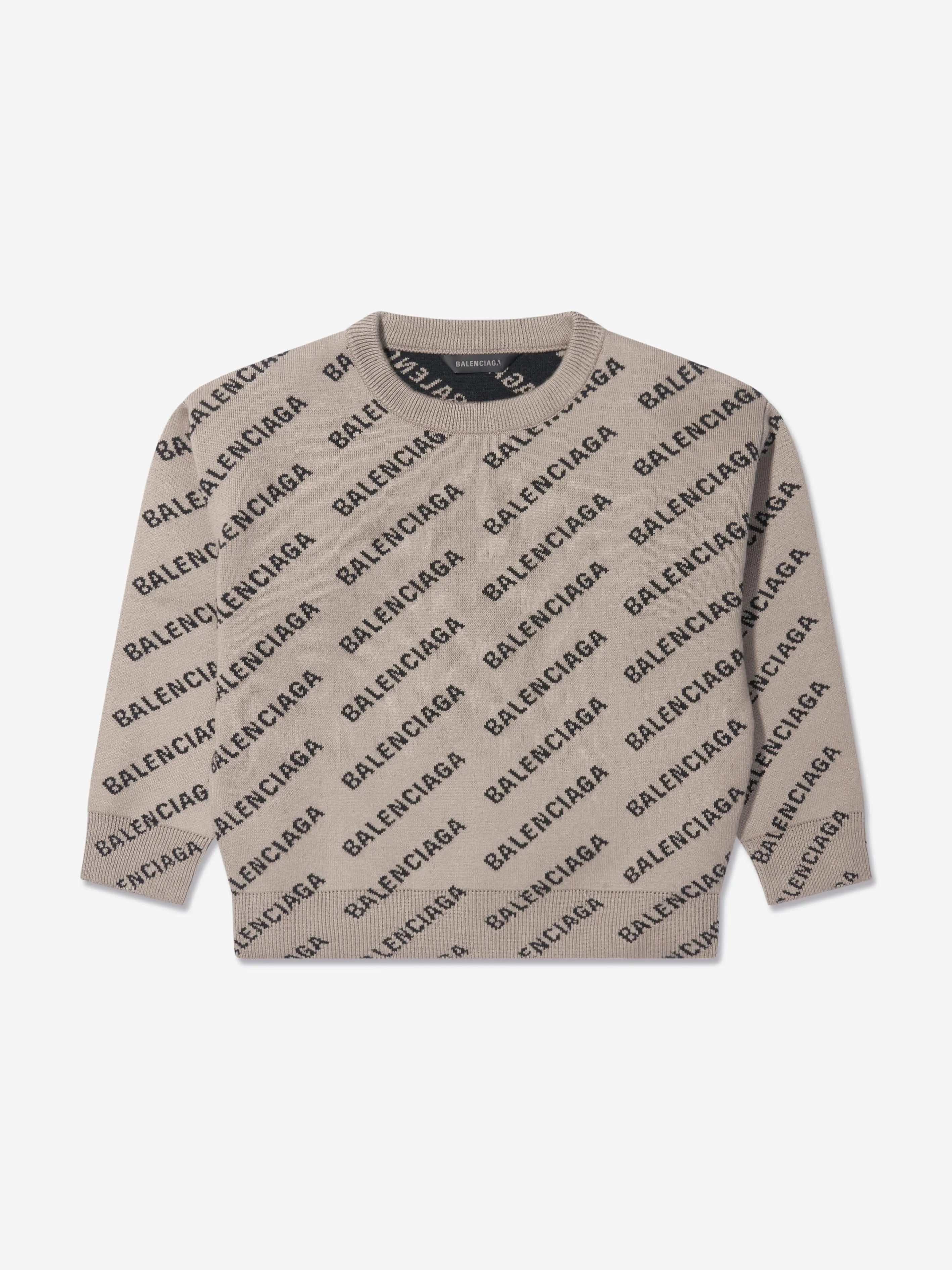 Balenciaga Kids All Over Logo Sweatshirt in Beige