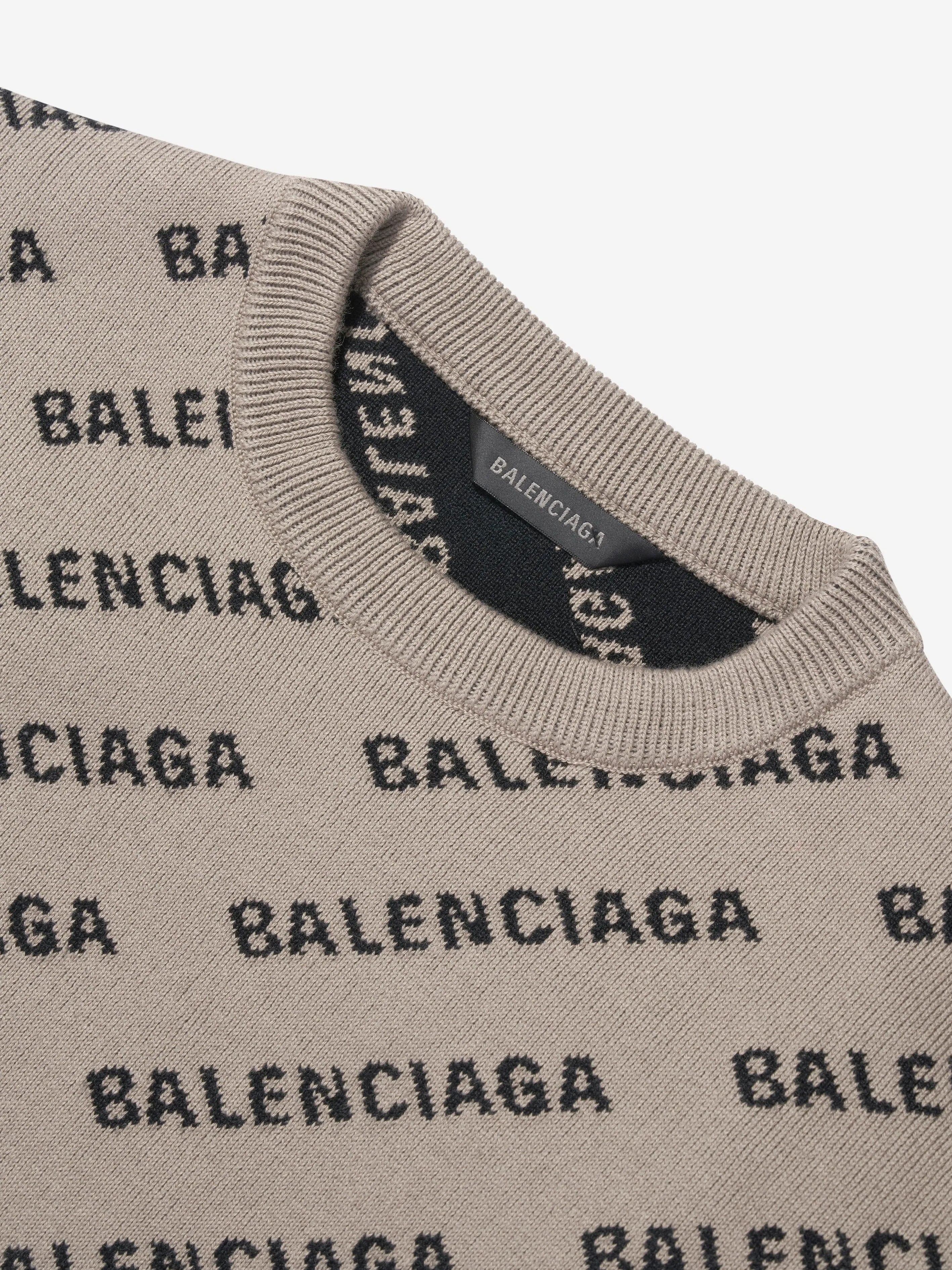Balenciaga Kids All Over Logo Sweatshirt in Beige