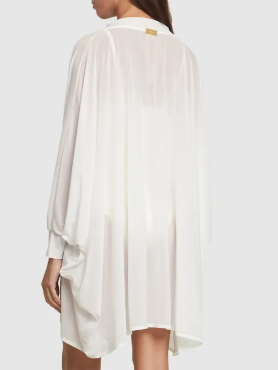Balmain   Shiny jersey v-neck mini kaftan dress 