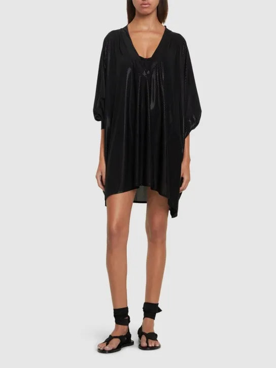 Balmain   Shiny jersey v-neck mini kaftan dress 