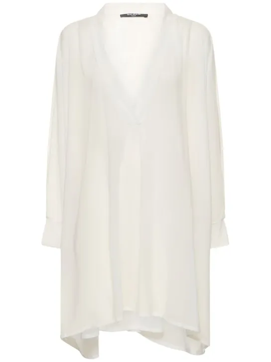 Balmain   Shiny jersey v-neck mini kaftan dress 