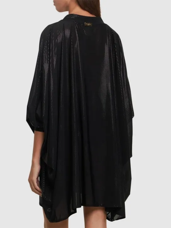 Balmain   Shiny jersey v-neck mini kaftan dress 