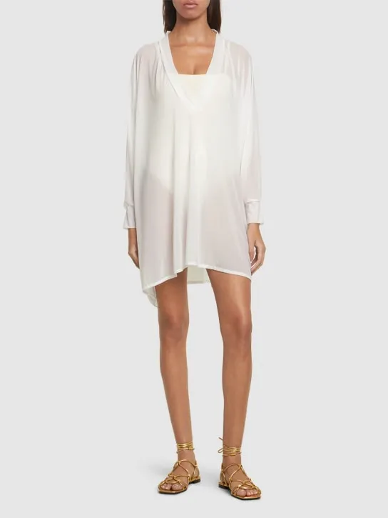 Balmain   Shiny jersey v-neck mini kaftan dress 