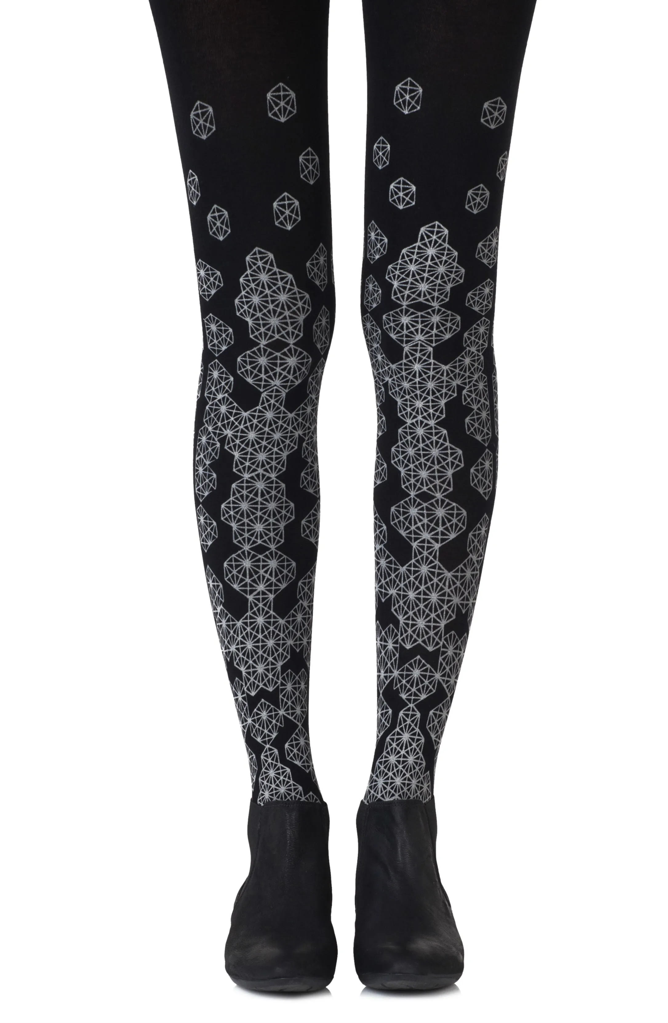 Beautiful Grey Diamond Shapes Prints 100 Denier Opaque Black Tights
