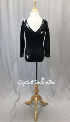 Black Shimmery Metallic Lycra Leotard-Swarovski Rhinestones