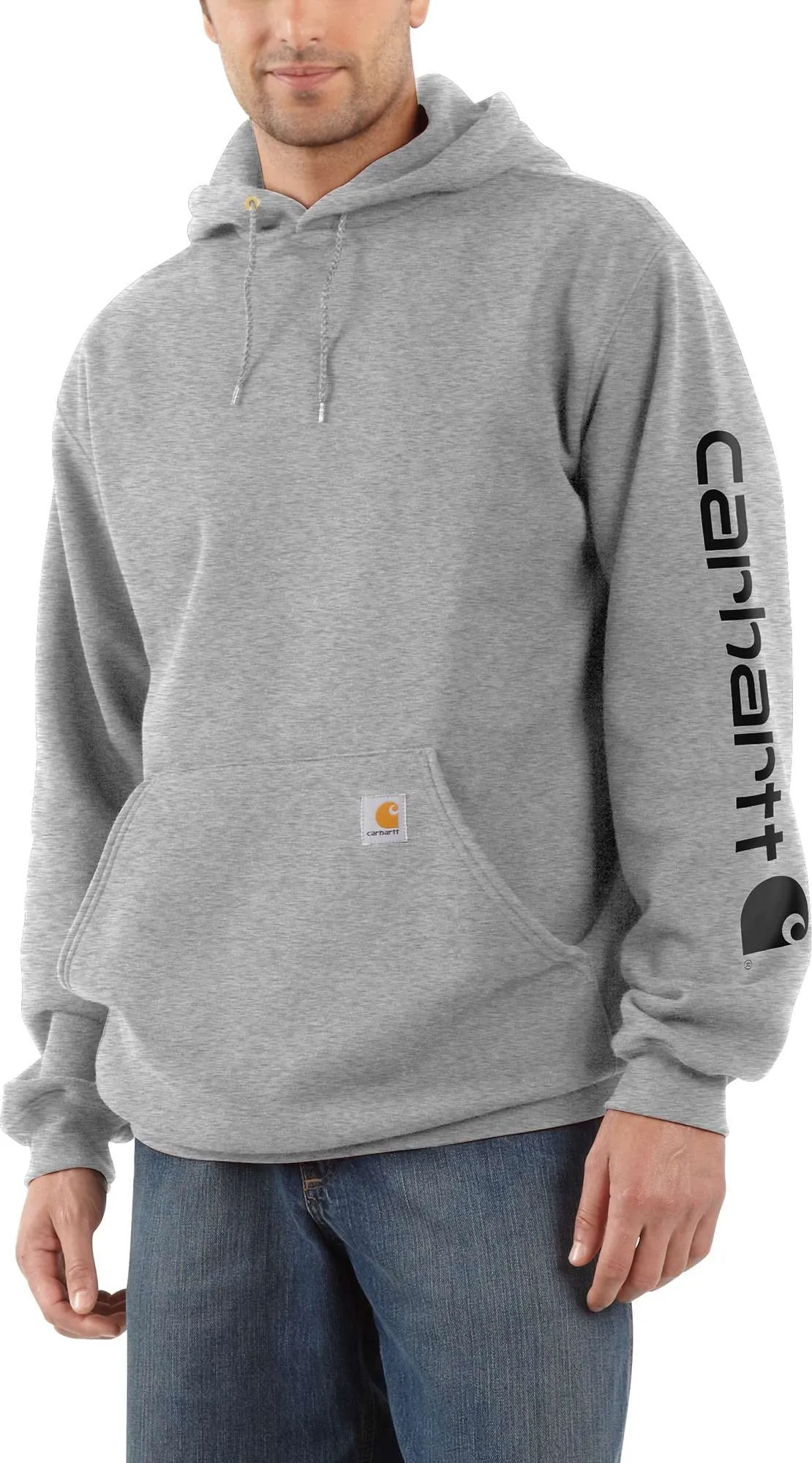 Carhartt Men&#x27;s Sleeve Logo Hooded Sweatshirt Heather Grey/Black | Buy Carhartt Men&#x27;s Sleeve Logo Hooded Sweatshirt Heather Grey/Black here | Outnorth