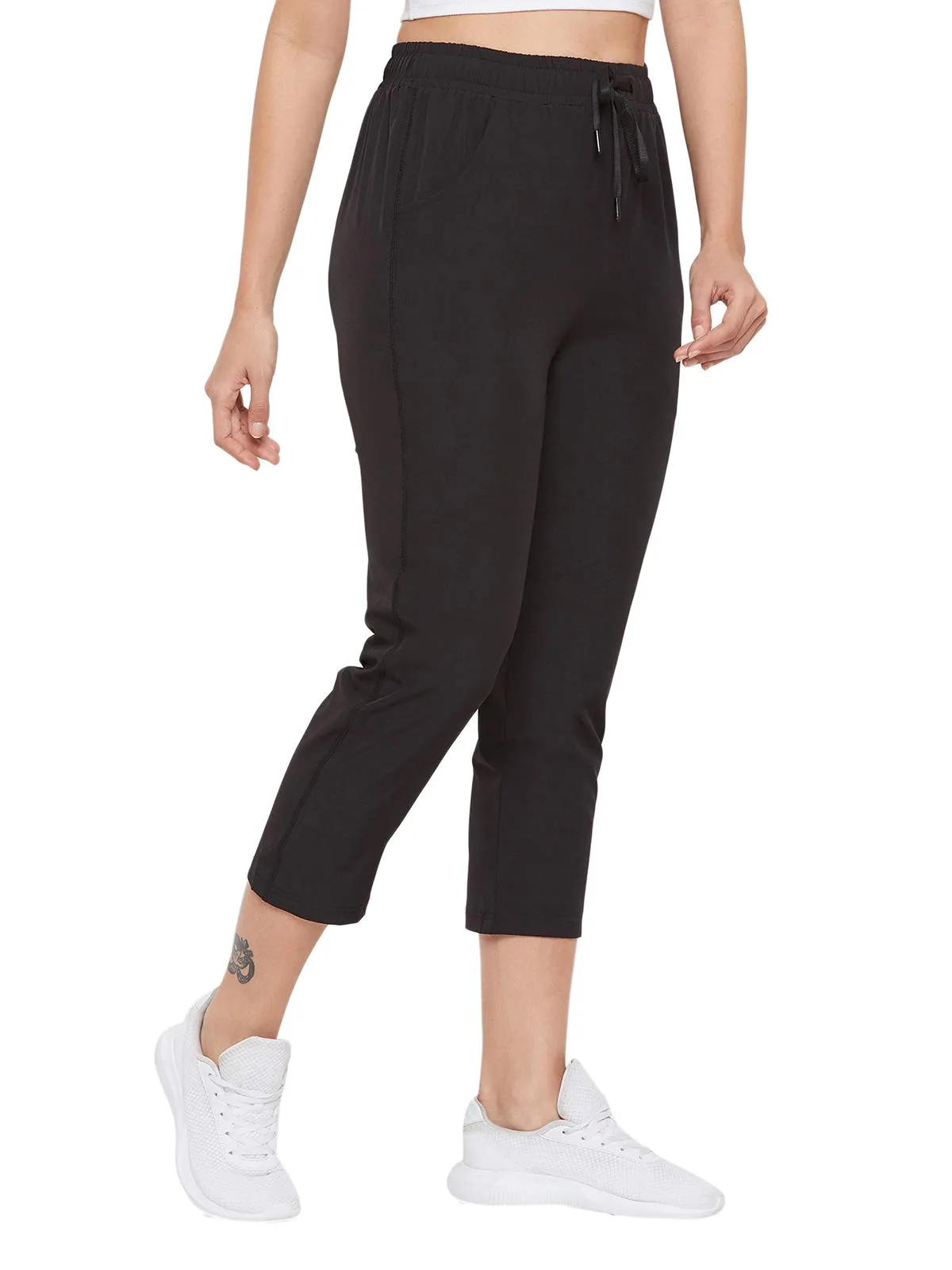 Clovia Women's Polyester Activewear Sports Tights with Pocket (AB0052P13_Black_L)