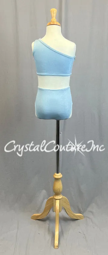 Custom Baby Blue Shimmer One-Shoulder Two Piece with Rhinestones and Beading