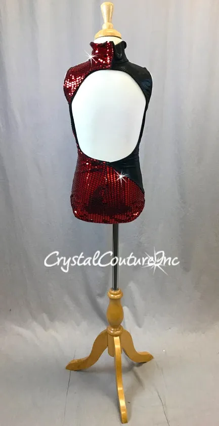 Custom Black & Red Metallic Leotard with Gold Accents