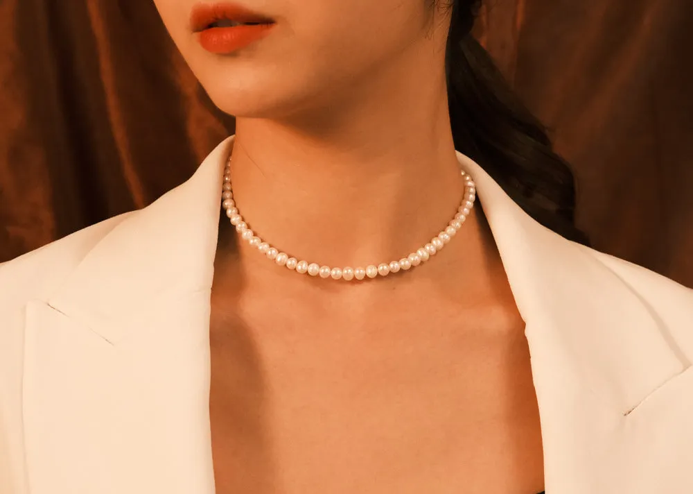 Elegant 18K Gold Plated Freshwater Cultured Pearl Necklace Choker