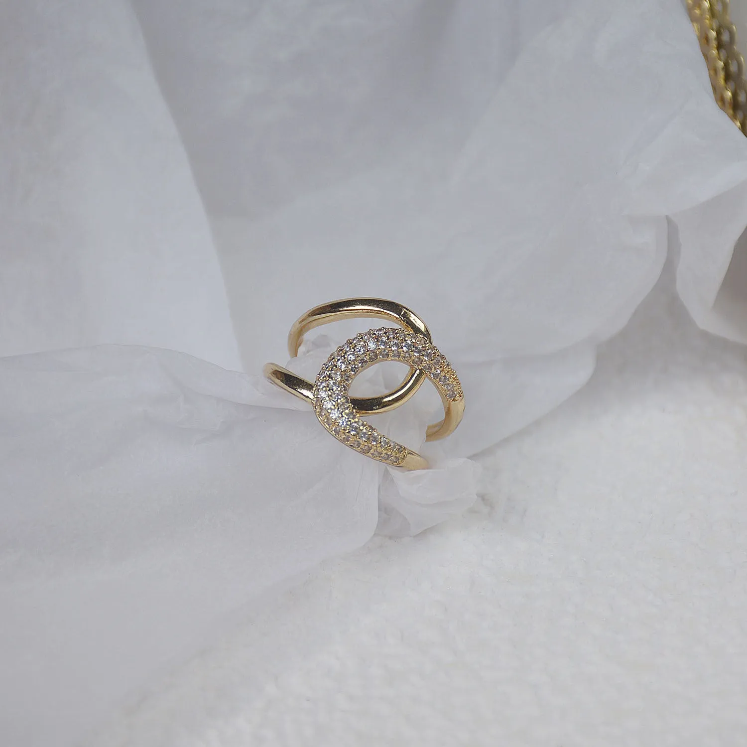 Fashion Design Gold Plated Zircon Geometric Rings Size Adjustable
