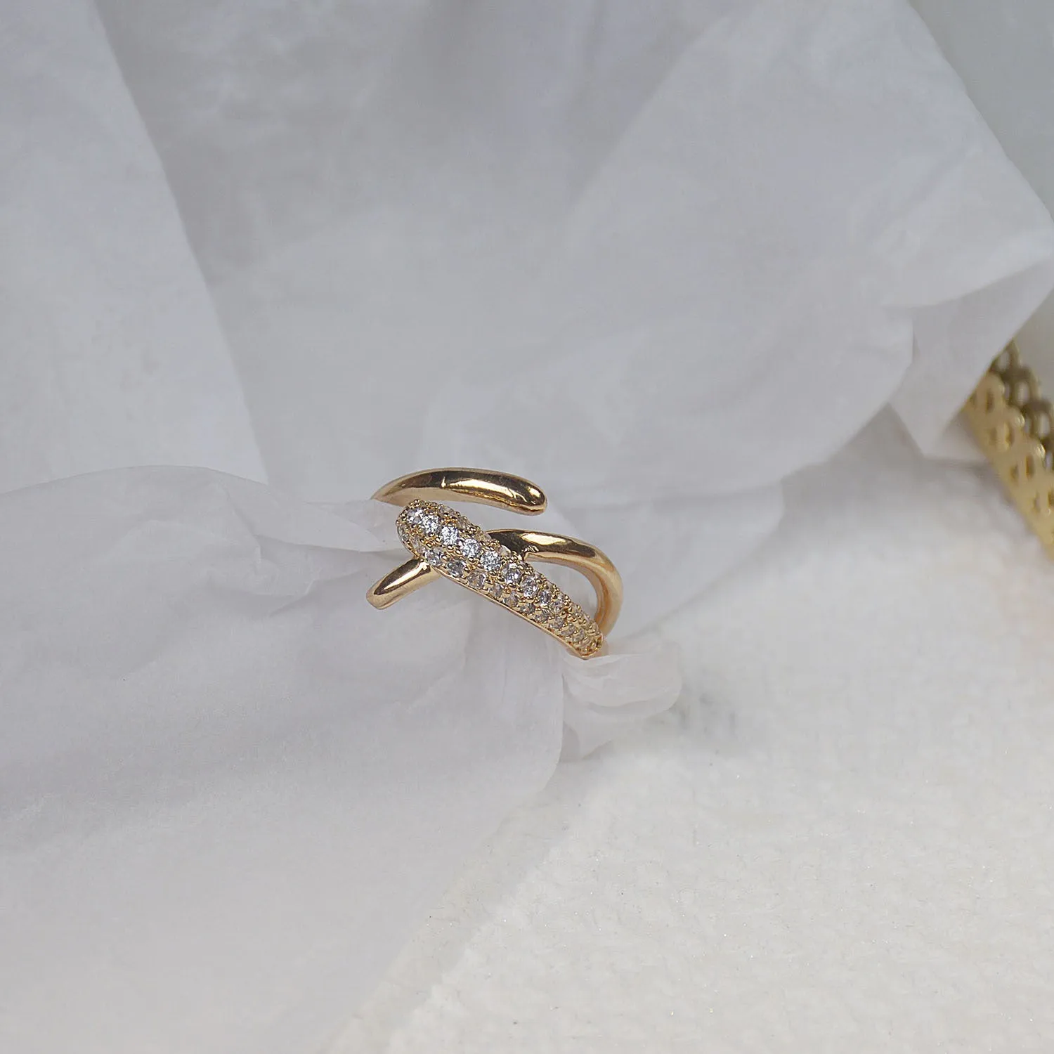 Fashion Design Gold Plated Zircon Geometric Rings Size Adjustable
