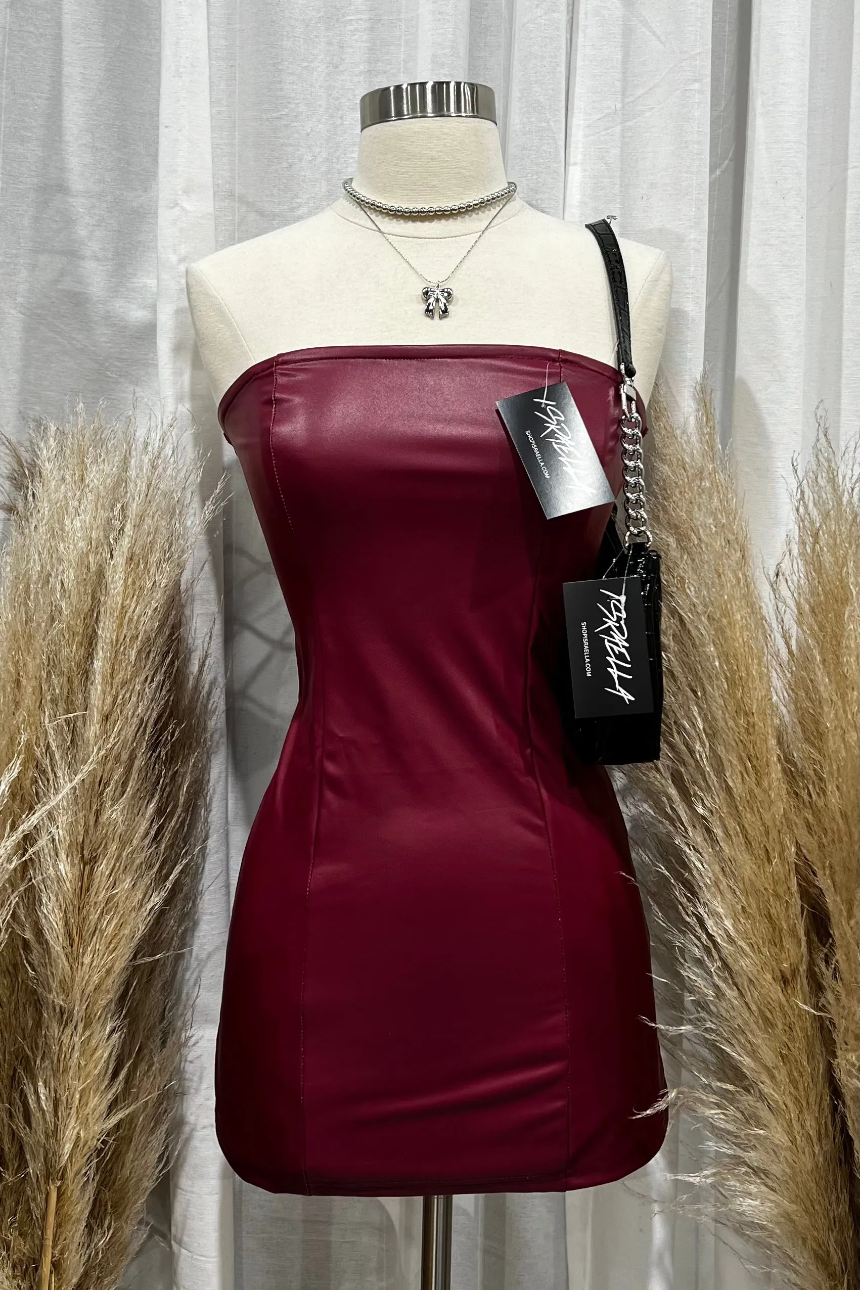 Fer Leather Mini Dress (Burgundy Red)