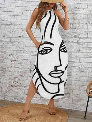 Figures Pattern Hidden Pocket Curved Hem Dress