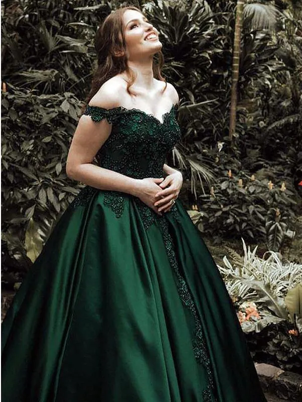 Green Prom Dress Off The Shoulder Straps, Formal Dress, Evening Dress, Pageant Dance Dresses, School Party Gown, PC0719