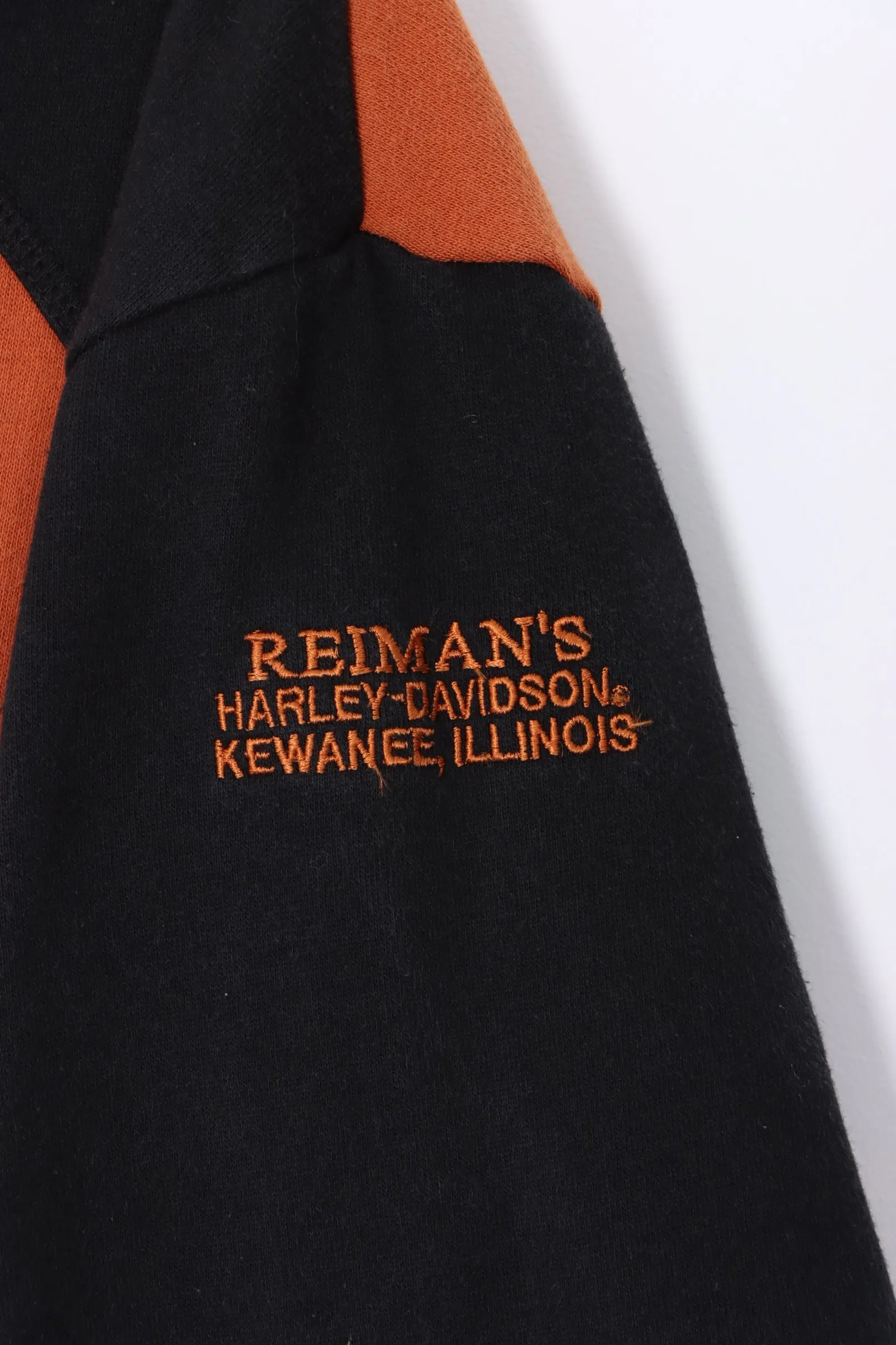 HARLEY DAVIDSON Black & Orange Colour Block Hoodie (L)