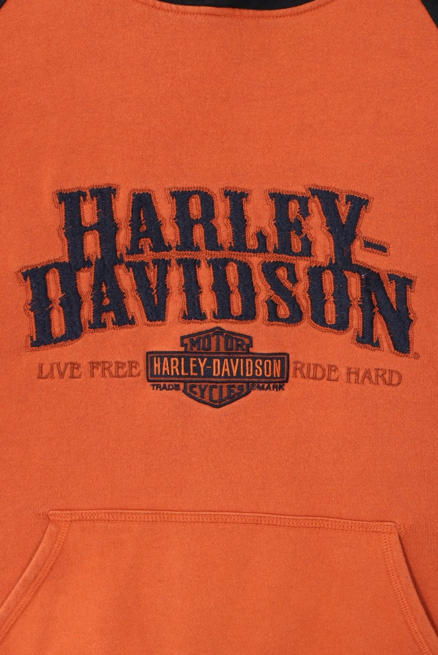 HARLEY DAVIDSON Black & Orange Colour Block Hoodie (L)