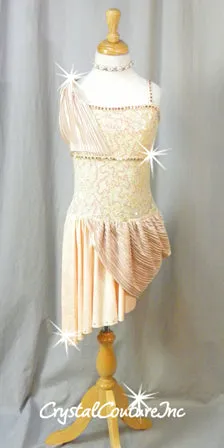 Ivory & Light Pink Dress with Attached Booty Shorts - Swarovski Rhinestones
