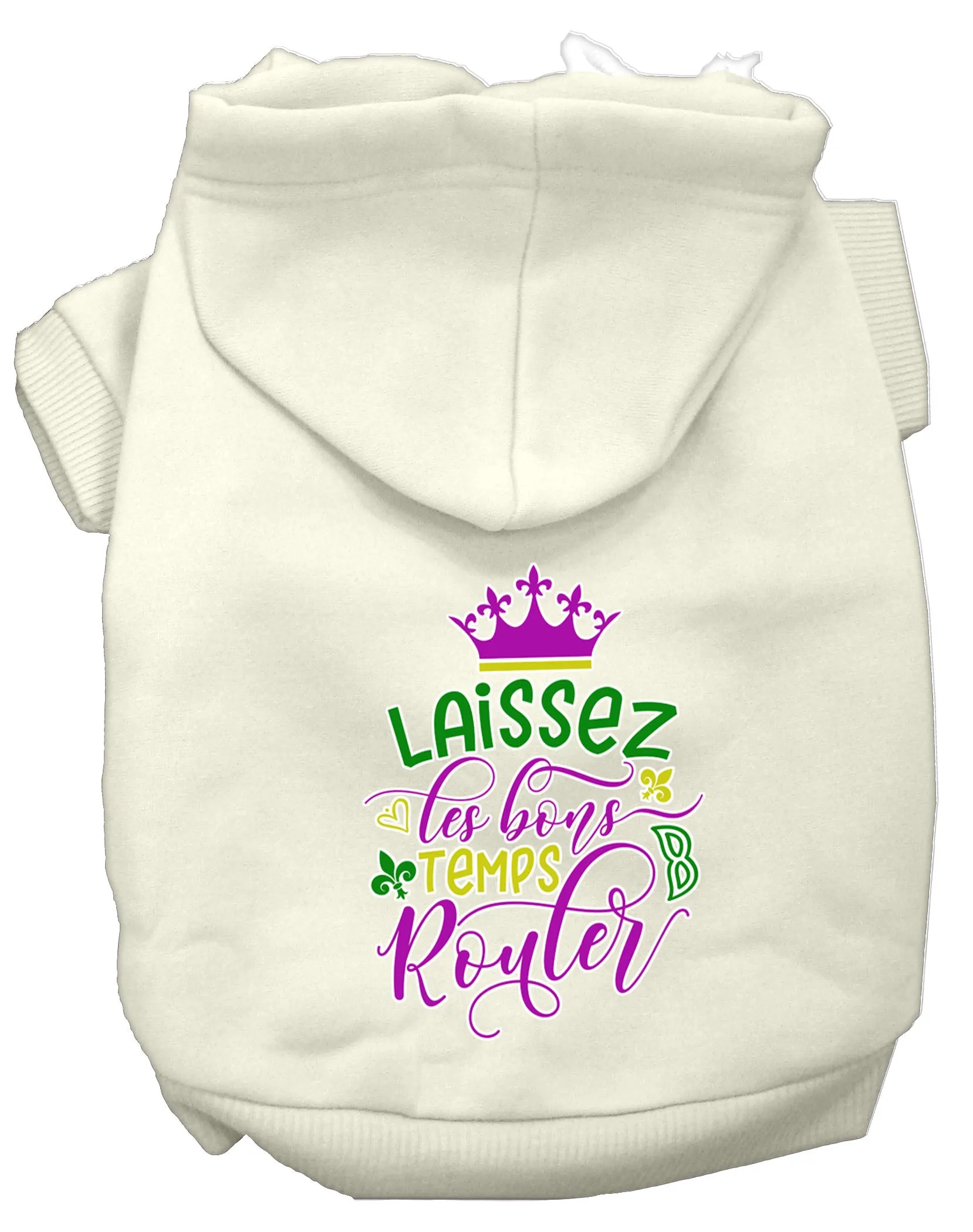Laissez Les Bons Temps Rouler Screen Print Mardi Gras Dog Hoodie Cream Xl