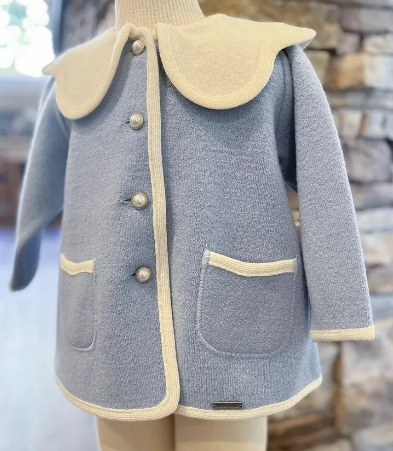 Marae Girls Jacket Coat - Petal Collar - Celeste Sky Blue