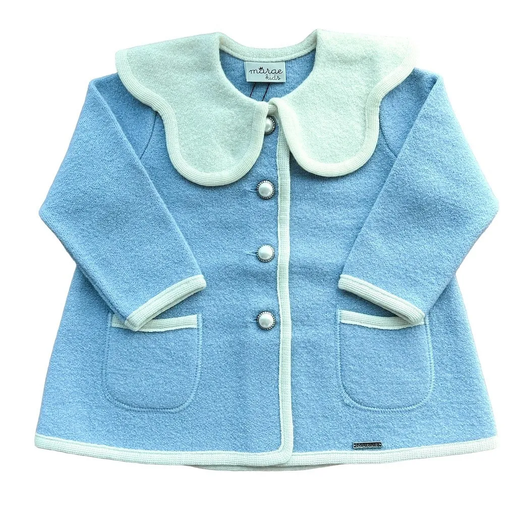 Marae Girls Jacket Coat - Petal Collar - Celeste Sky Blue