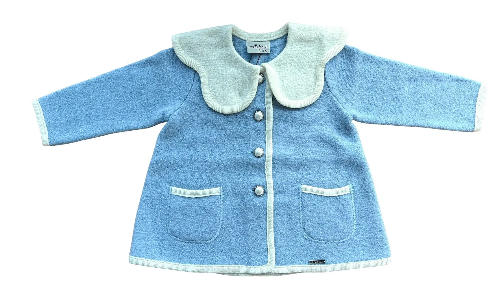 Marae Girls Jacket Coat - Petal Collar - Celeste Sky Blue
