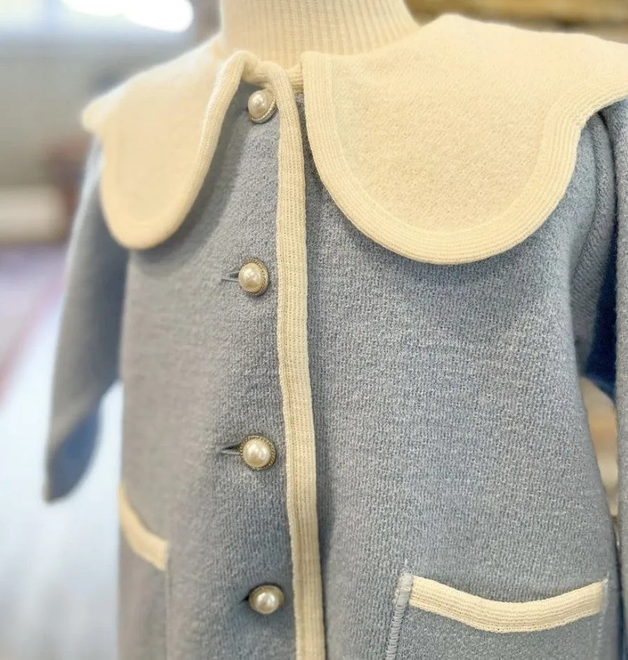 Marae Girls Jacket Coat - Petal Collar - Celeste Sky Blue
