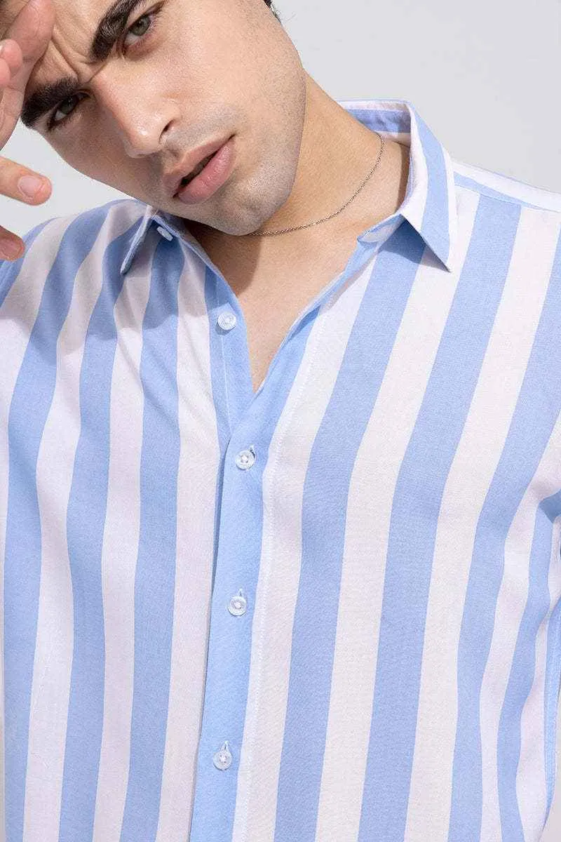 Men's Blue & White Striped Slim Fit Shirt