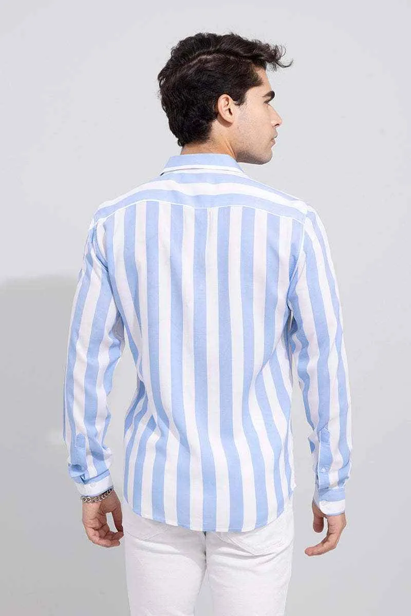 Men's Blue & White Striped Slim Fit Shirt