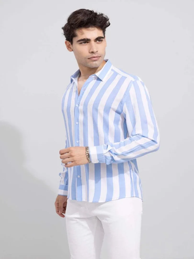 Men's Blue & White Striped Slim Fit Shirt