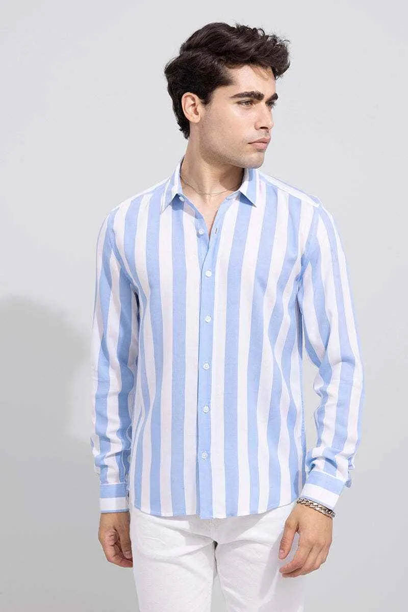 Men's Blue & White Striped Slim Fit Shirt