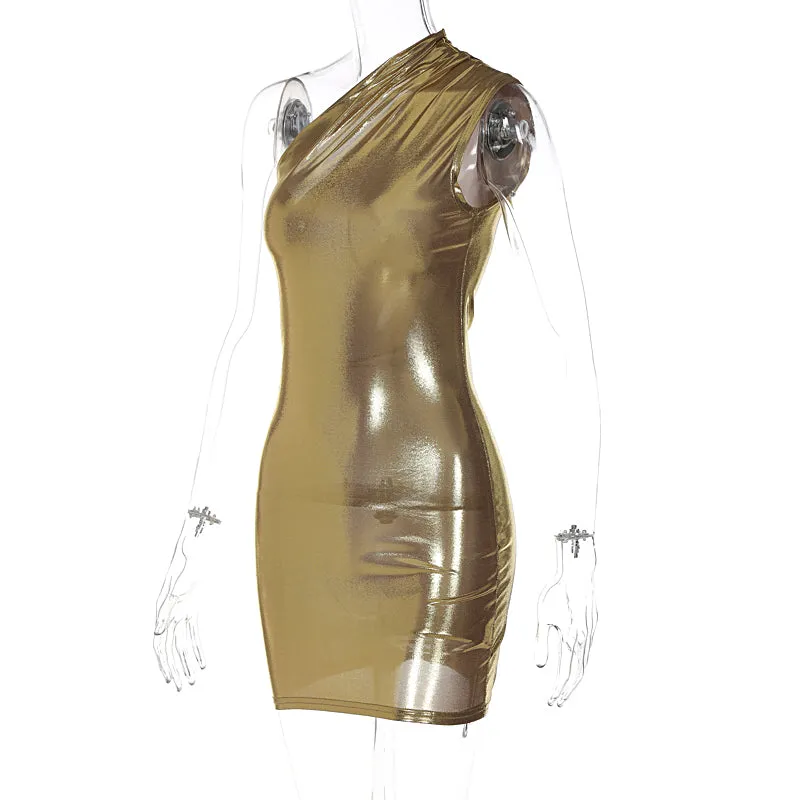 Metallic One Shoulder Mini Dress