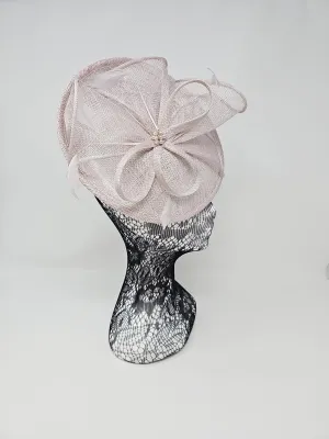 Metallic Pearl Silver Feather & Bow Round Disc Fascinator
