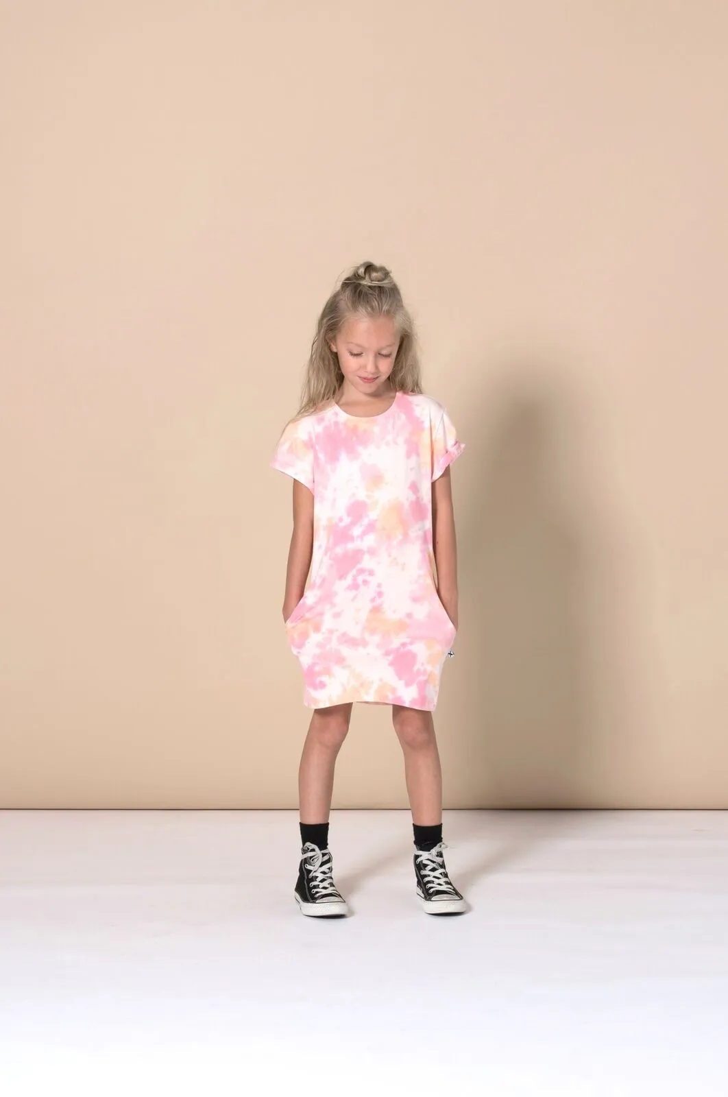 Minti Wham Rolled Up Tee Dress - Pink/Orange Tie Dye