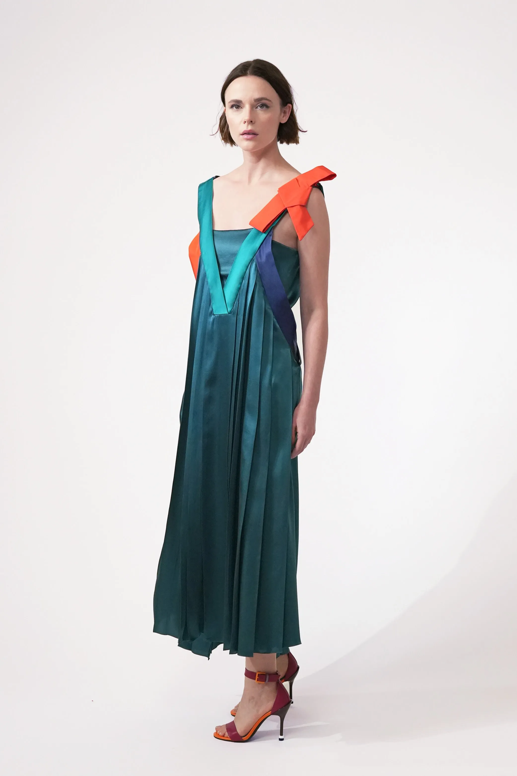 OLYMPE peacock green- silk long cocktail dress