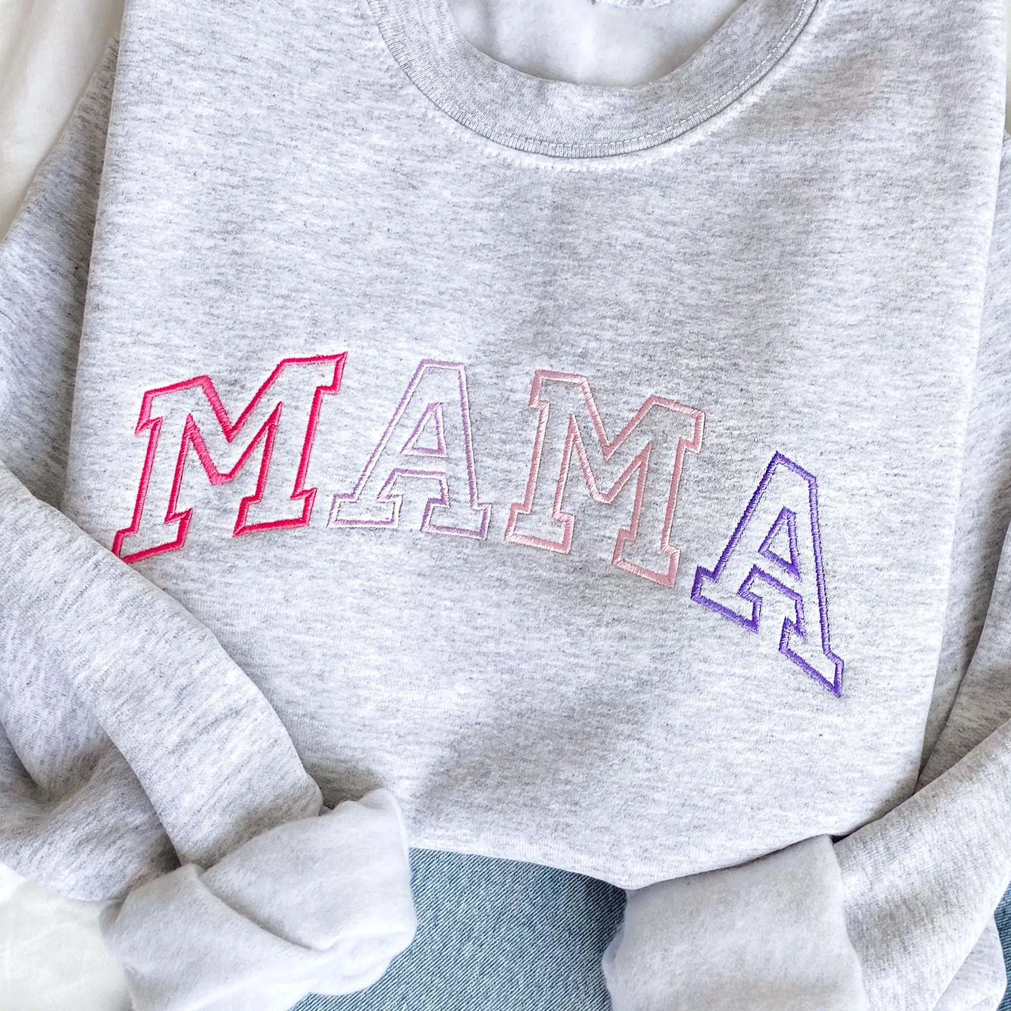 Pink-Purple Embroidered MAMA Crewneck Sweatshirt