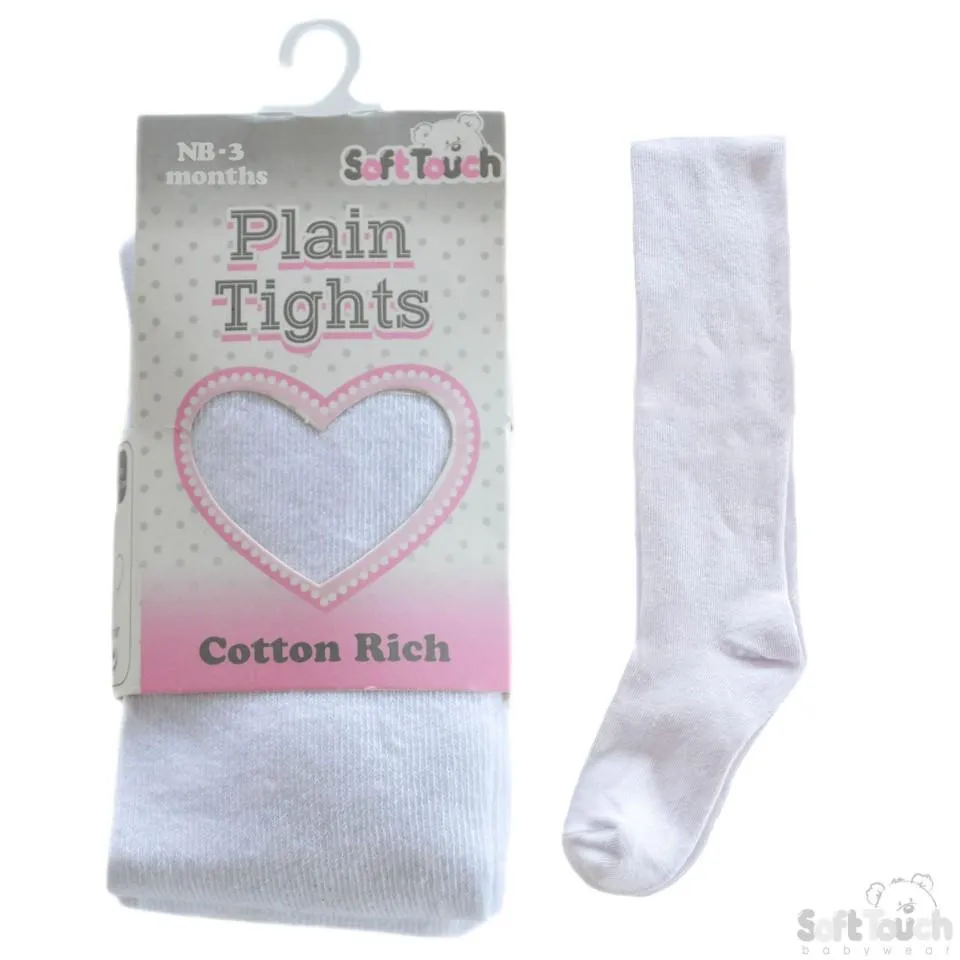 Plain White Cotton Tights - 3-6 Months - ( T80-W)