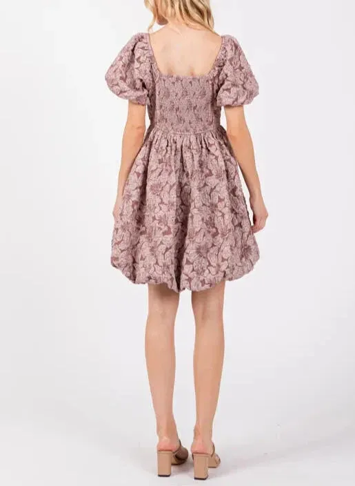 Purple Poppies Mini Jacquard Bubble Dress