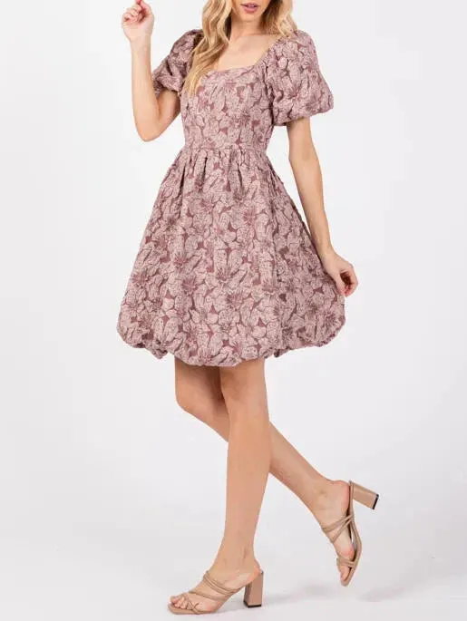 Purple Poppies Mini Jacquard Bubble Dress