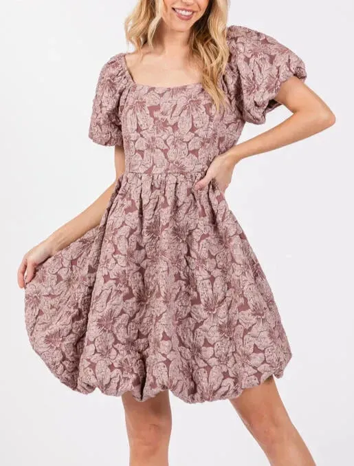 Purple Poppies Mini Jacquard Bubble Dress