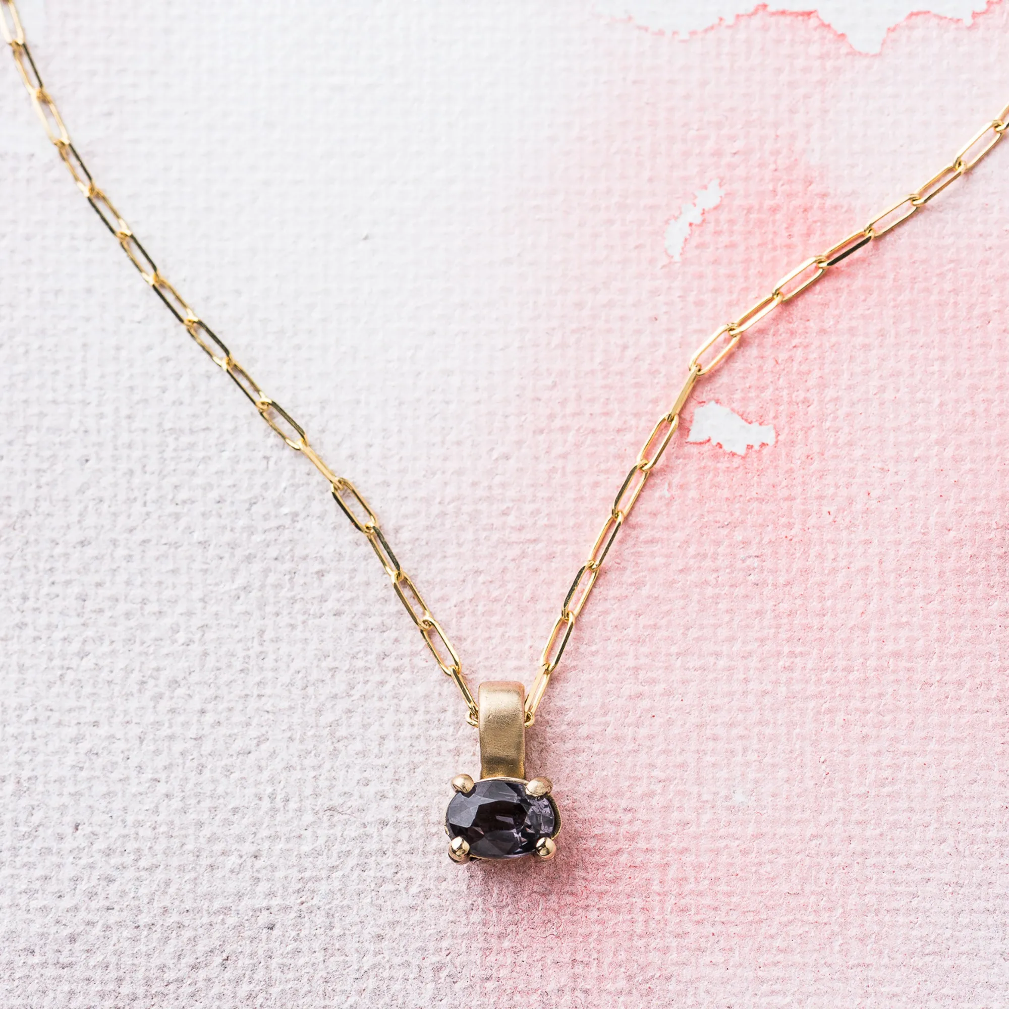 Purple Spinel East-West Necklace on Paperclip Chain in 14k Gold