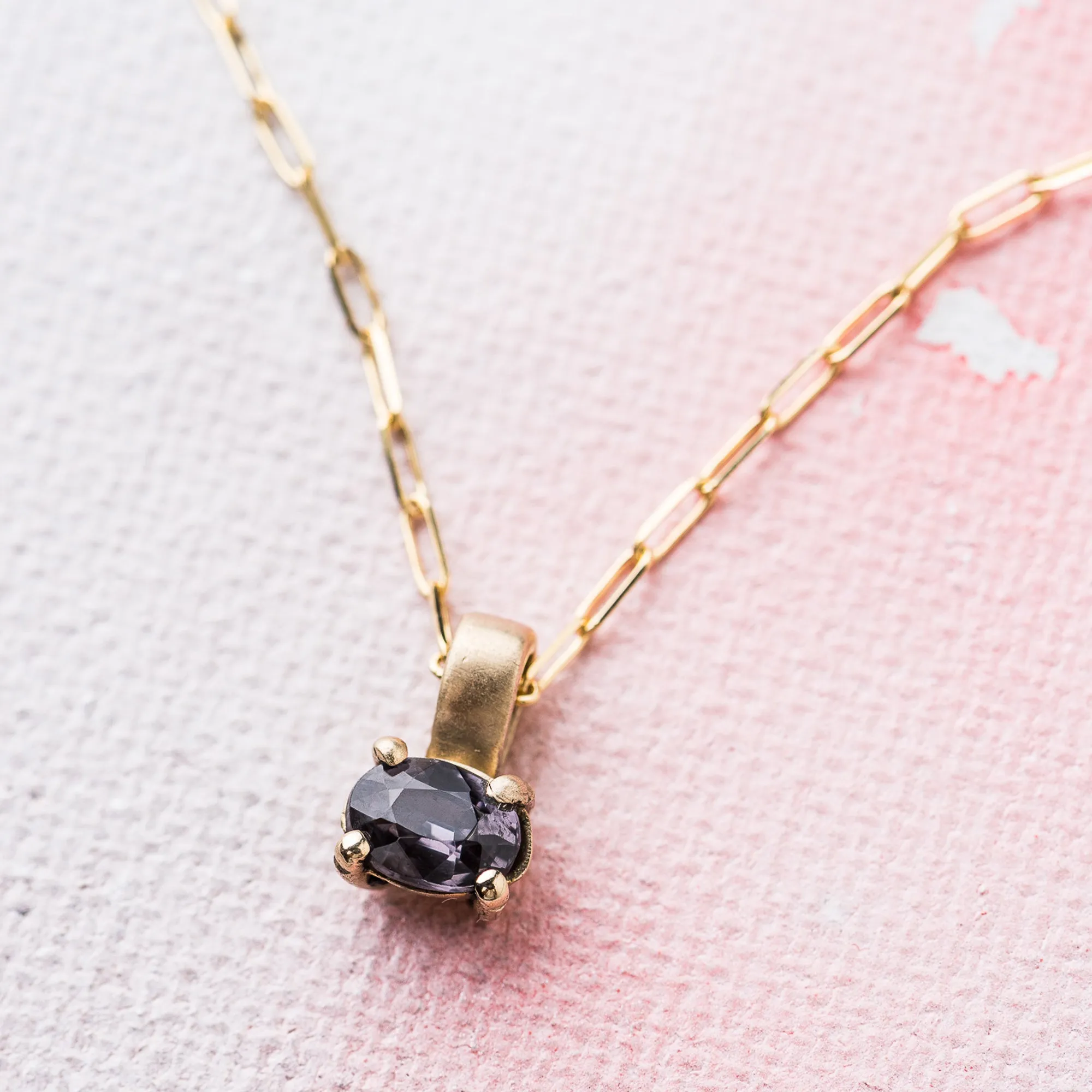 Purple Spinel East-West Necklace on Paperclip Chain in 14k Gold