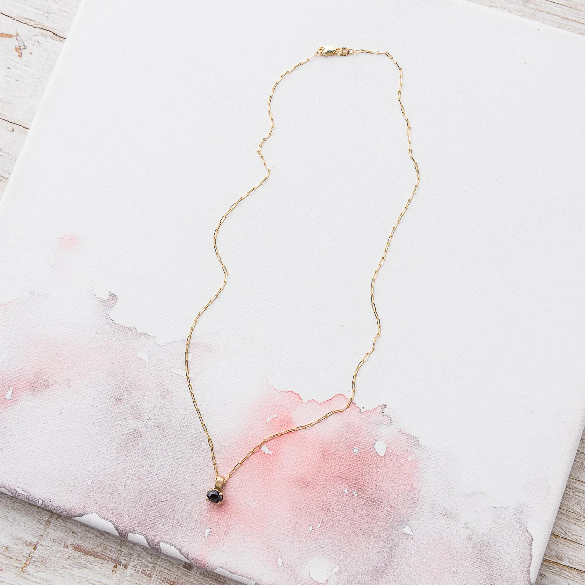 Purple Spinel East-West Necklace on Paperclip Chain in 14k Gold