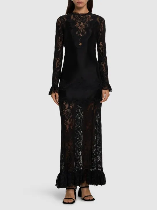 Rabanne   Stretch lace jersey long dress 
