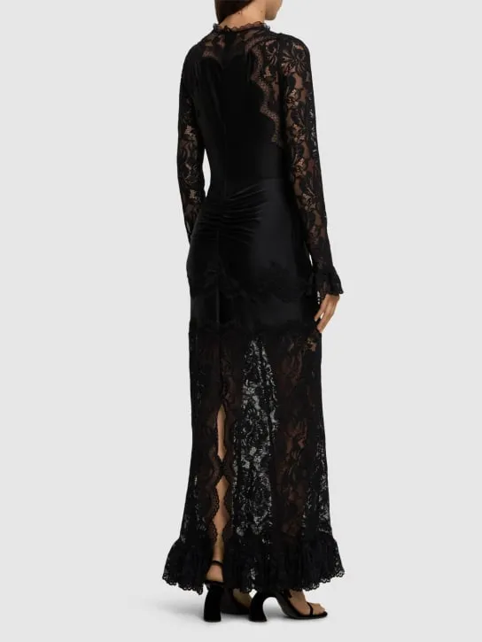 Rabanne   Stretch lace jersey long dress 