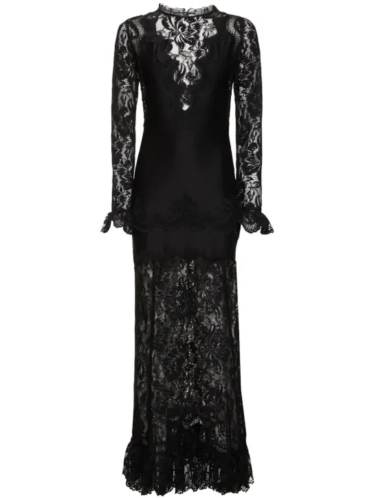 Rabanne   Stretch lace jersey long dress 