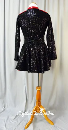 Red Floral Lace Crop Top and Booty Shorts with Black Zsa Zsa Sequin Jacket