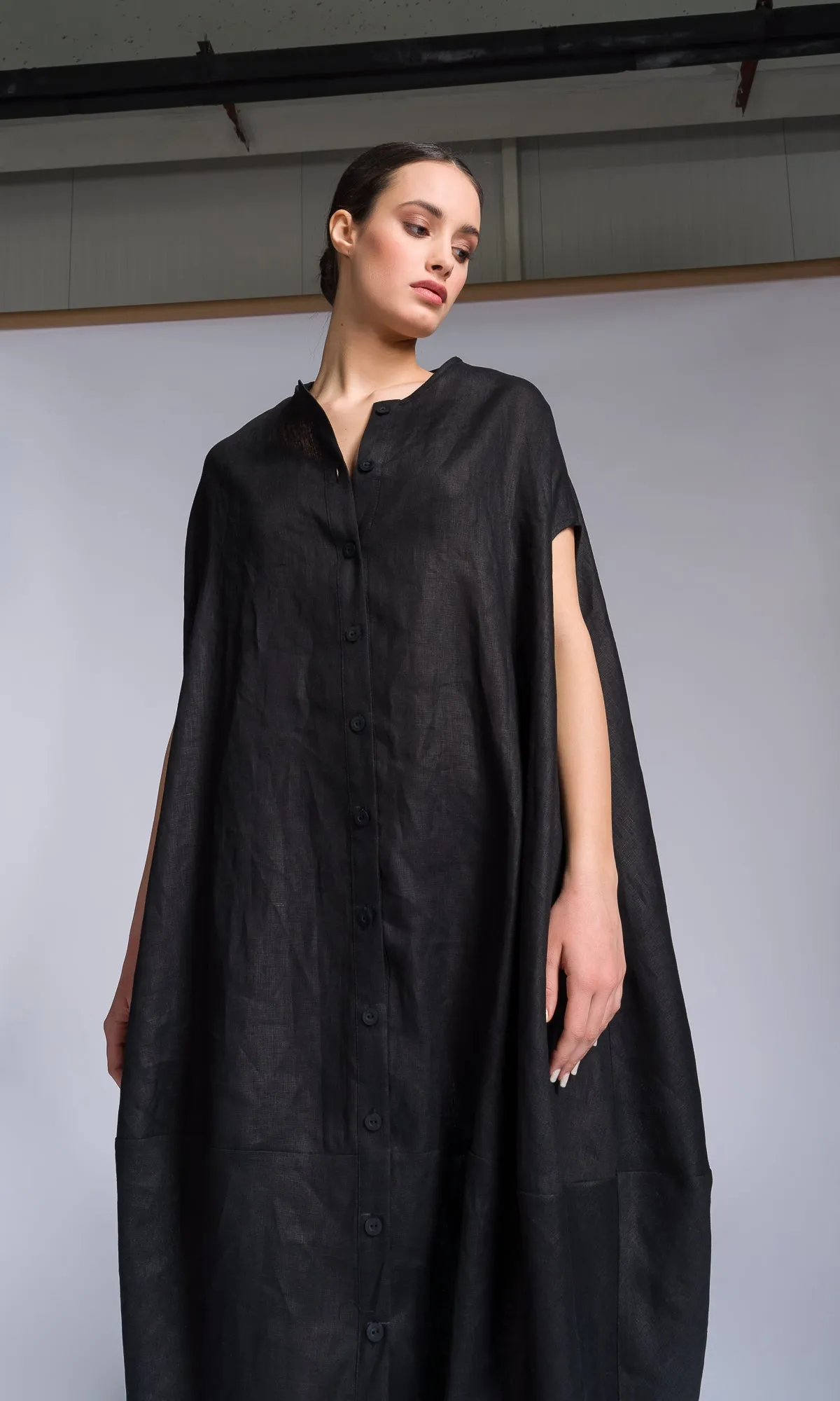 Sleeveless Cocoon Linen Shirt Dress