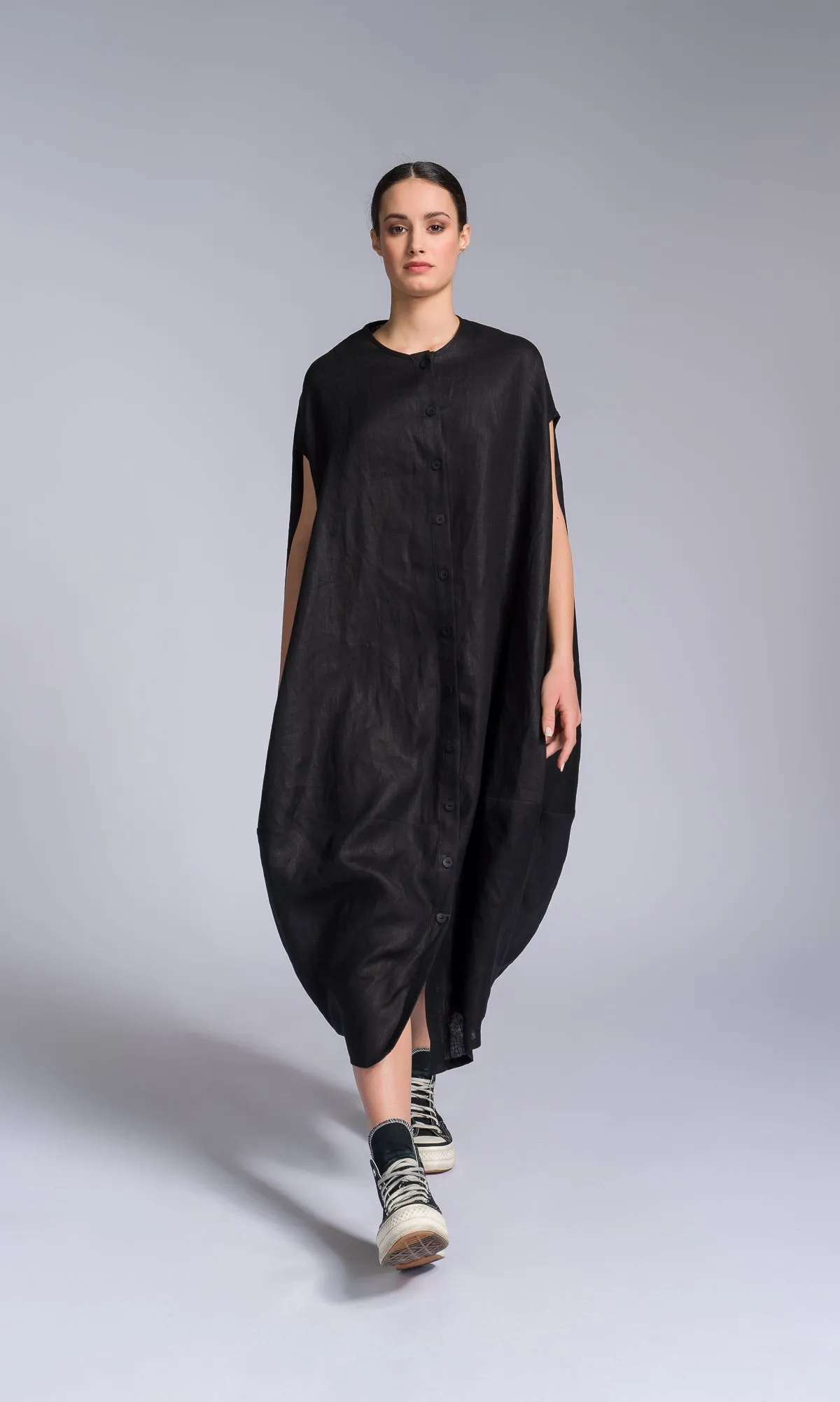 Sleeveless Cocoon Linen Shirt Dress